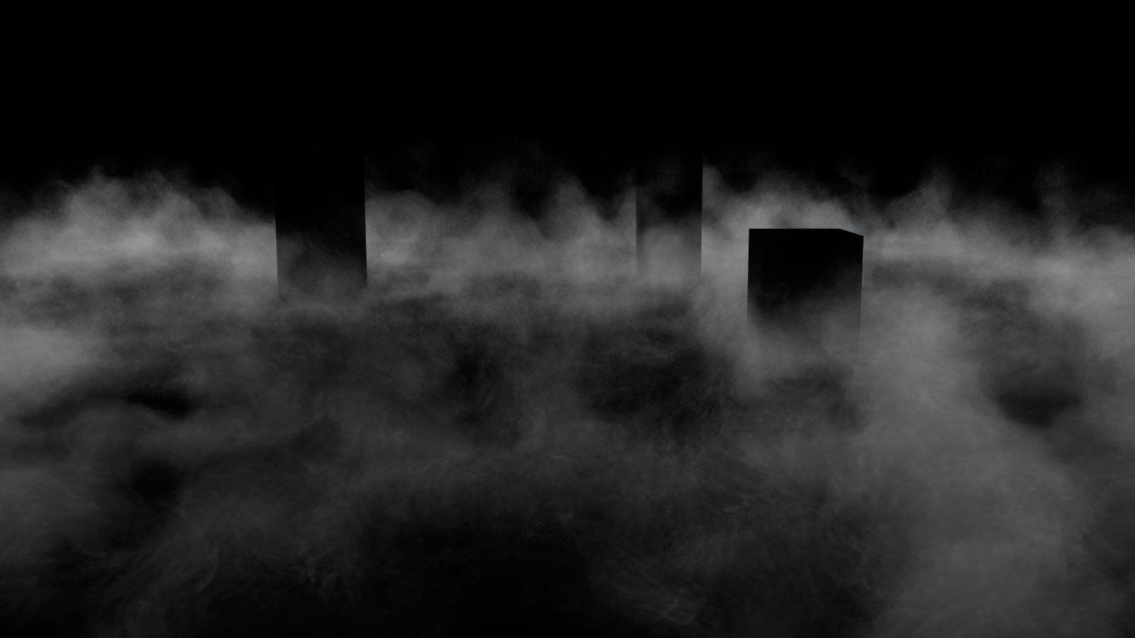 Ground fog rolling around dark blocks