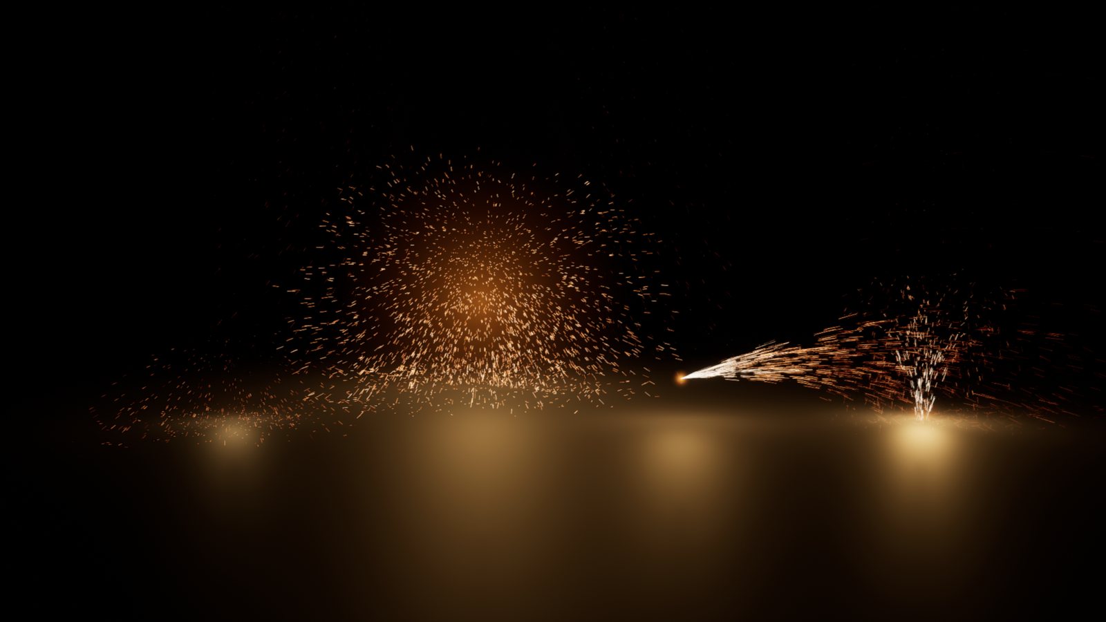 Impact, Explosion, Grinder and Fountain sparks bouncing on a dark floor
