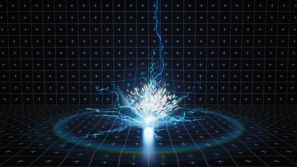Strike Large with distortion: the grid bends around the blast