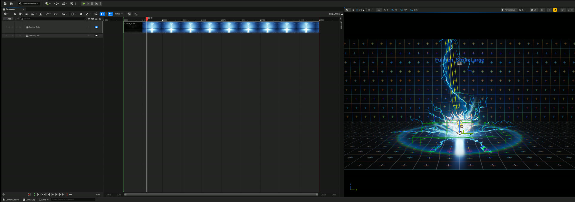 Sequencer with the playhead on frame 18: the viewport shows the explosion at that exact moment