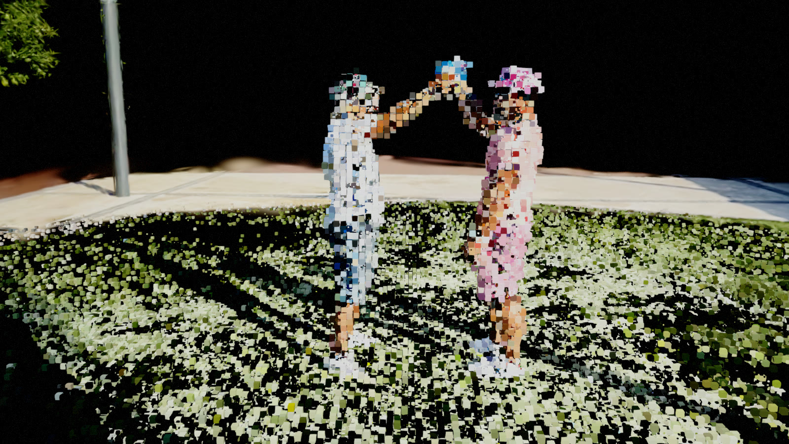 The same scan with Pin Art: the people and the lawn become small cubes in relief