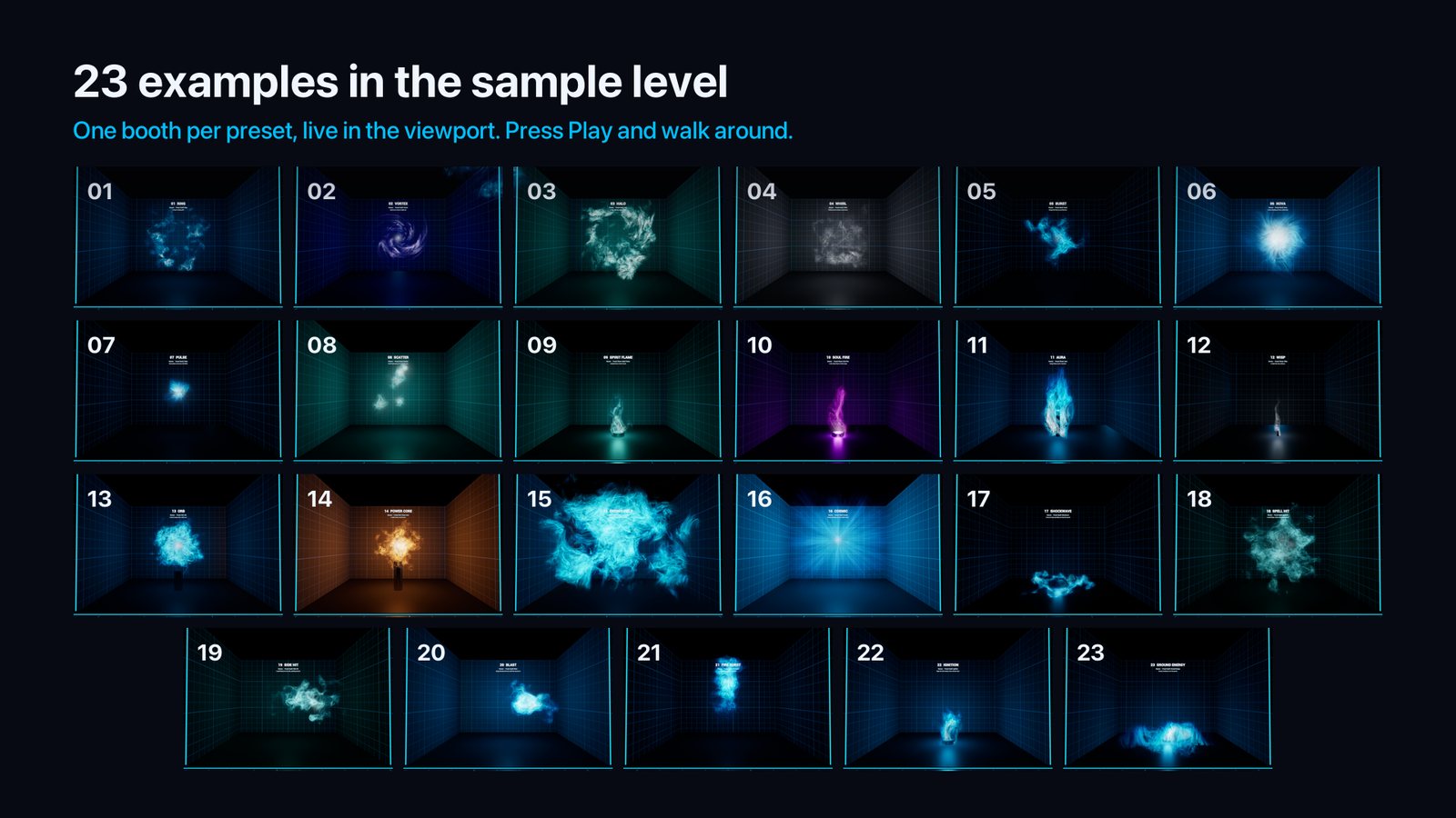 Contact sheet of the 23 sample booths